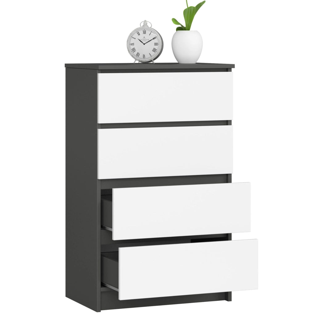 Cassettiera AKORD K60 Cassettiera Grigia Grafite 60 cm 4 cassetti inserto frontale Bianco 60x40x99 cm