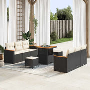 Set Divano da Giardino 11 pcs Nero e Crema polyrattan