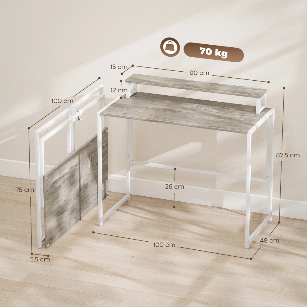 Scrivania computer pieghevole con supporto monitor ¨C Xylo ¨C Legno naturale 100x48x87,5cm