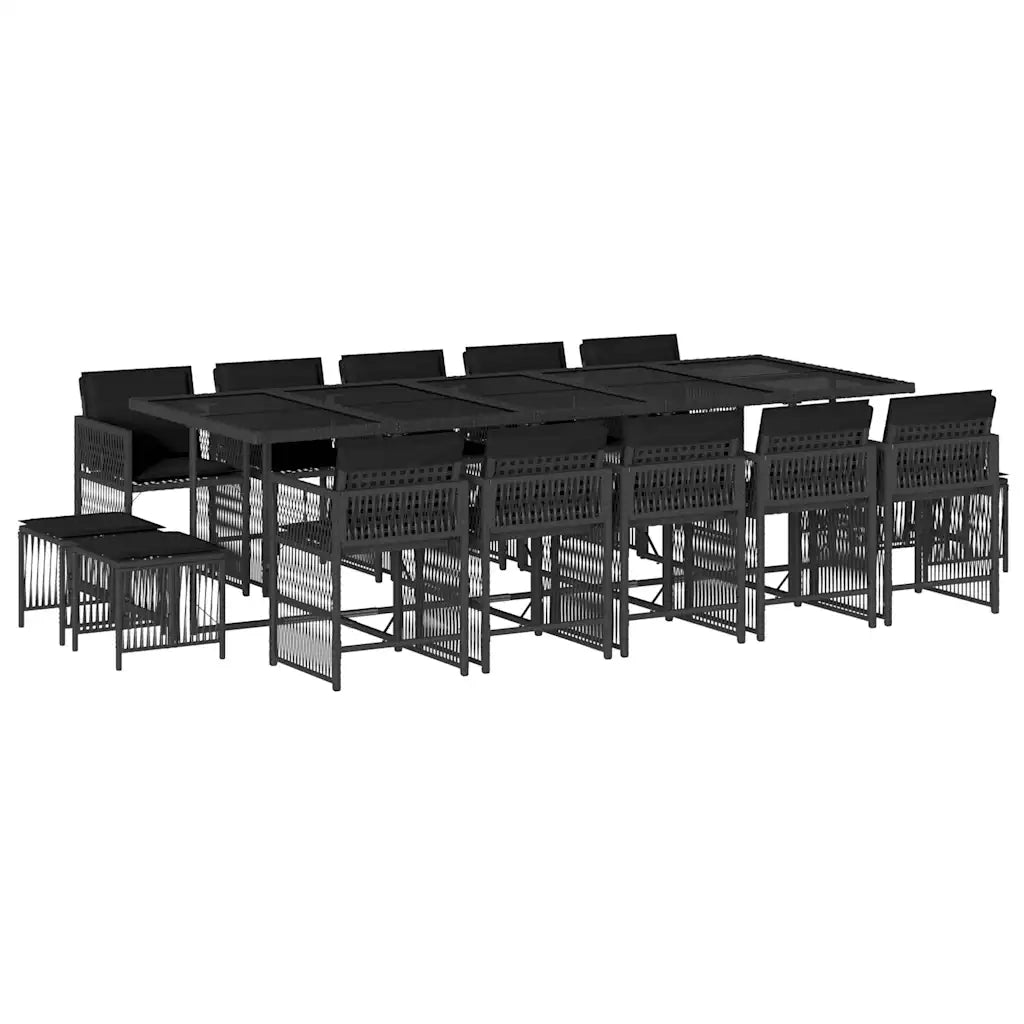 Set da Pranzo da Giardino 15 pz con Cuscini Nero in Polyrattan 3211711