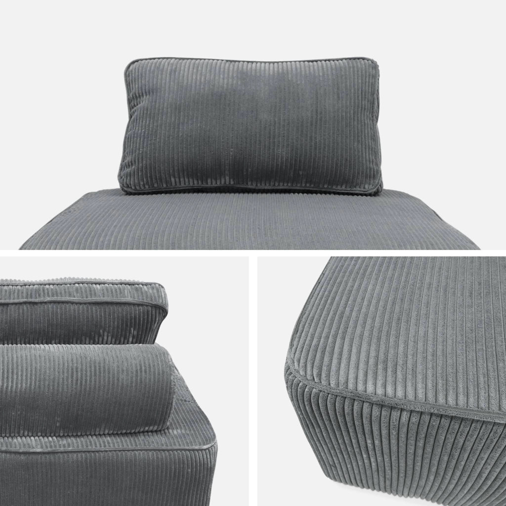 Modulo per divano modulare in velluto a coste, 1 posto, grigio scuro
