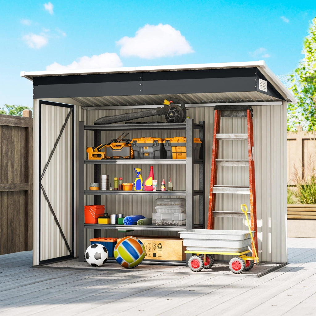 Casetta Box da Giardino 234x132x185 cm con 3 Porte Bloccabili in Acciaio Grigio Scuro