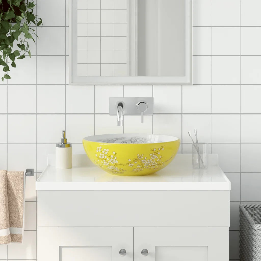 Lavabo da Appoggio Bianco e Giallo Rotondo ¦µ41x14 cm Ceramica CFW4165716