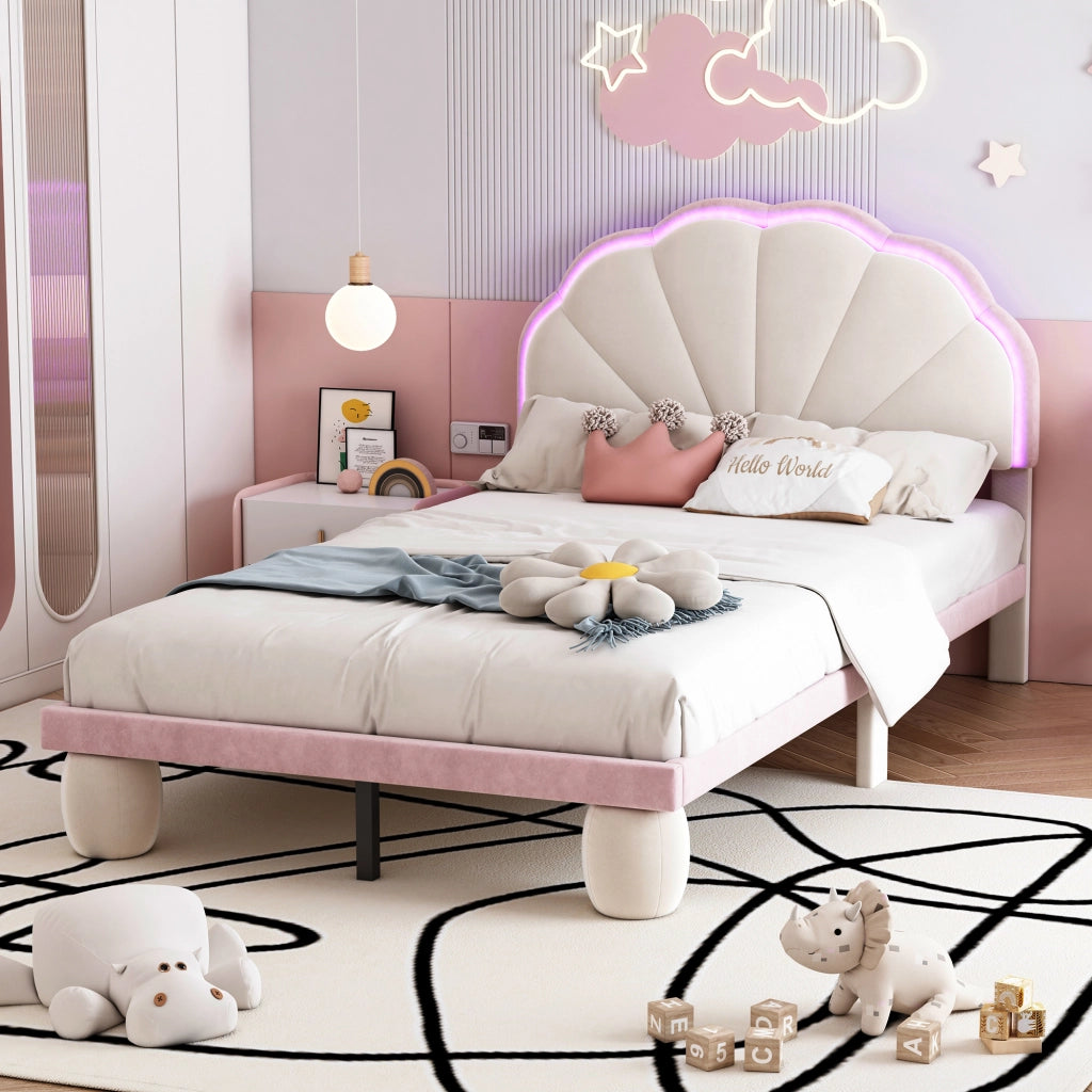 letto imbottito velluto beige rosa 90 x 200 cm