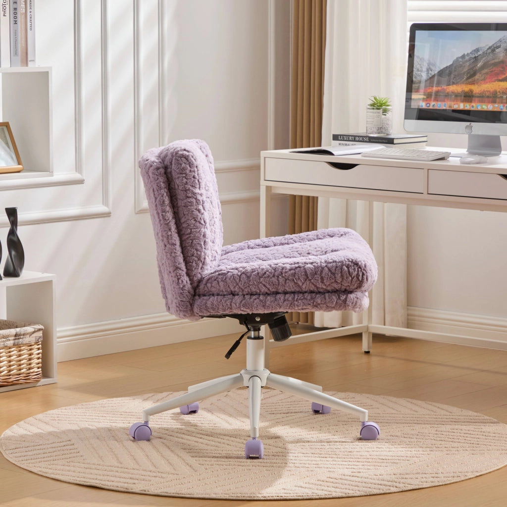 Poltrona Girevole da Ufficio ¨C MINIMAL ¨C Velluto Viola, Braccioli, Base in Metallo