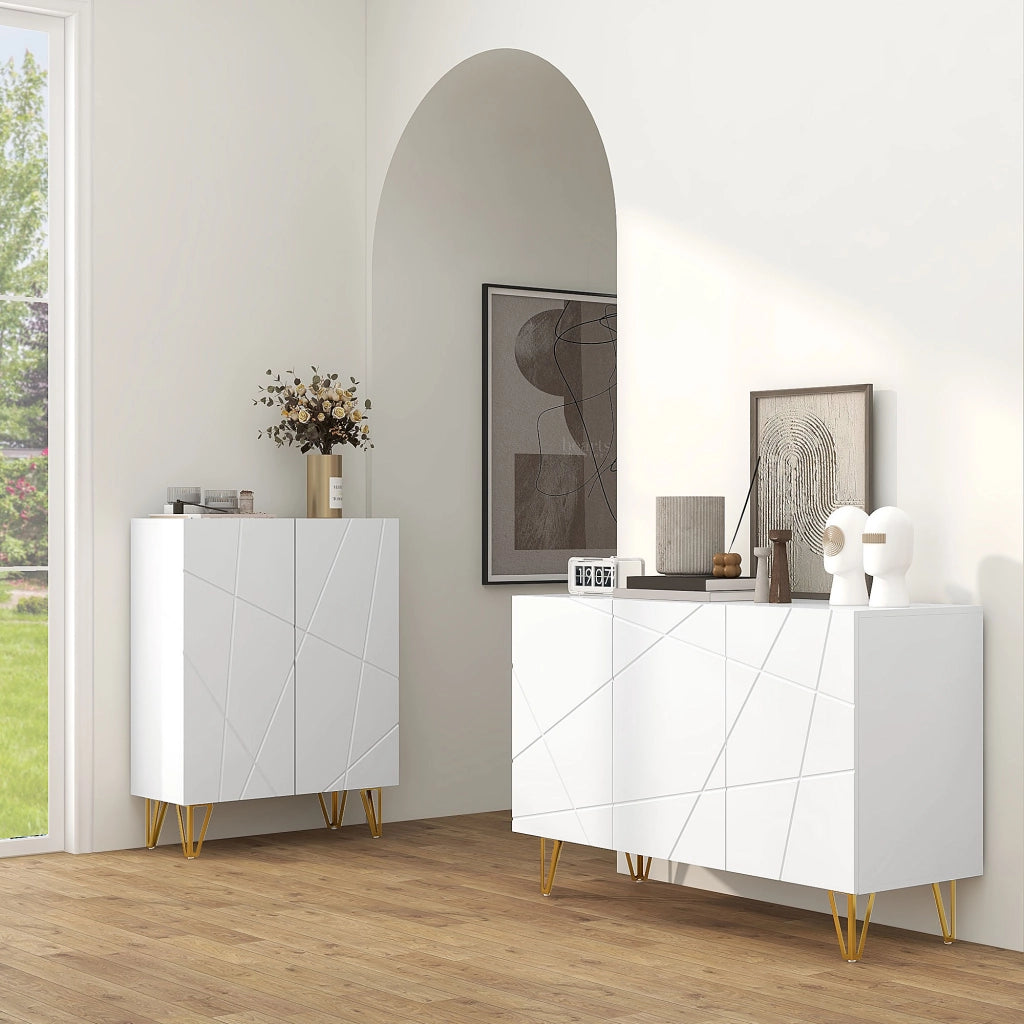 Armadio con Ripiani e Ante ¨C Minimal ¨C 120x40x75 cm, Bianco e Oro