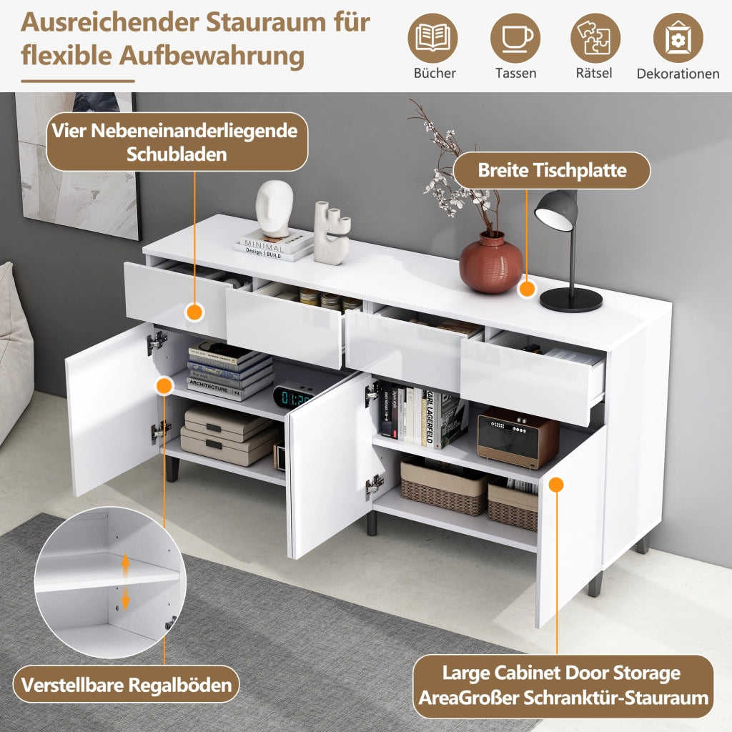 SIDEBOARD 160x40x68 cm Bianco con 4 cassetti e 2 ante frontali lucide