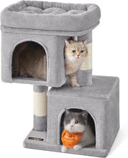Casa per Gatti in Legno di 67cm - Piattaforma Grande con Paline in Sisal - Colorazione Grigio Chiaro