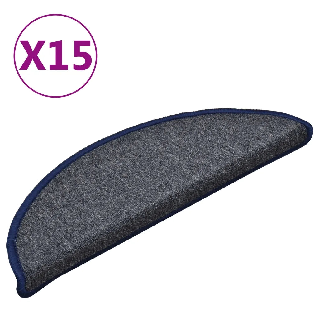 Tappetini per scale 15 pz 56x17x3 cm Grigio scuro e blu semicircolari 322364