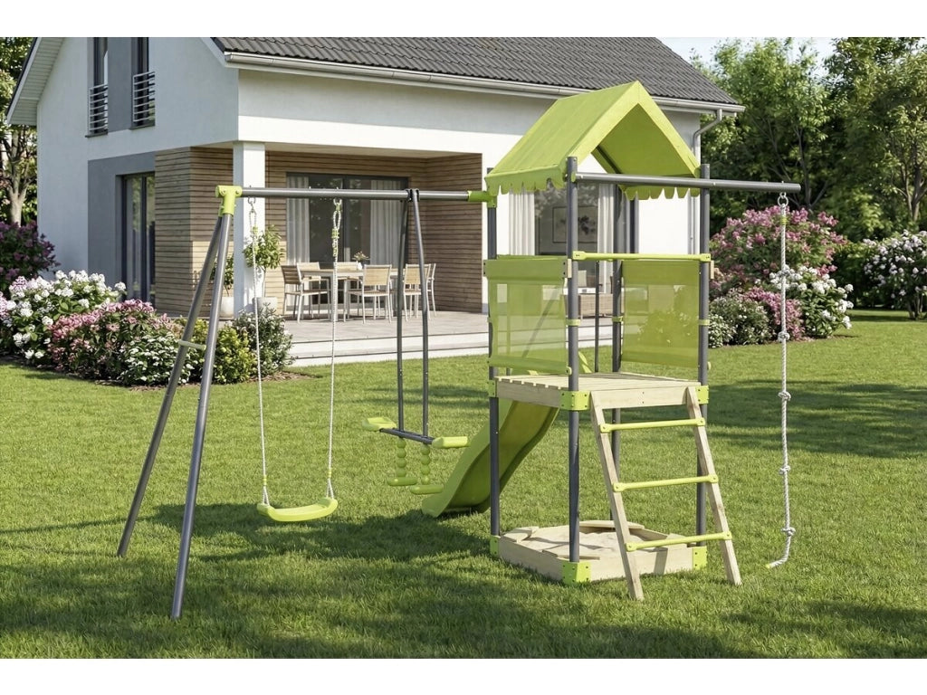 Struttura da gioco in metallo con scivolo e sabbiera "Sohane" - Verde