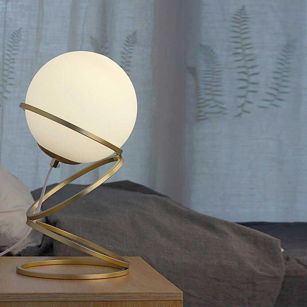Lampada elegante da tavolo o comodino minimalista lume in metallo bronzo sfera in vetro attacco G9