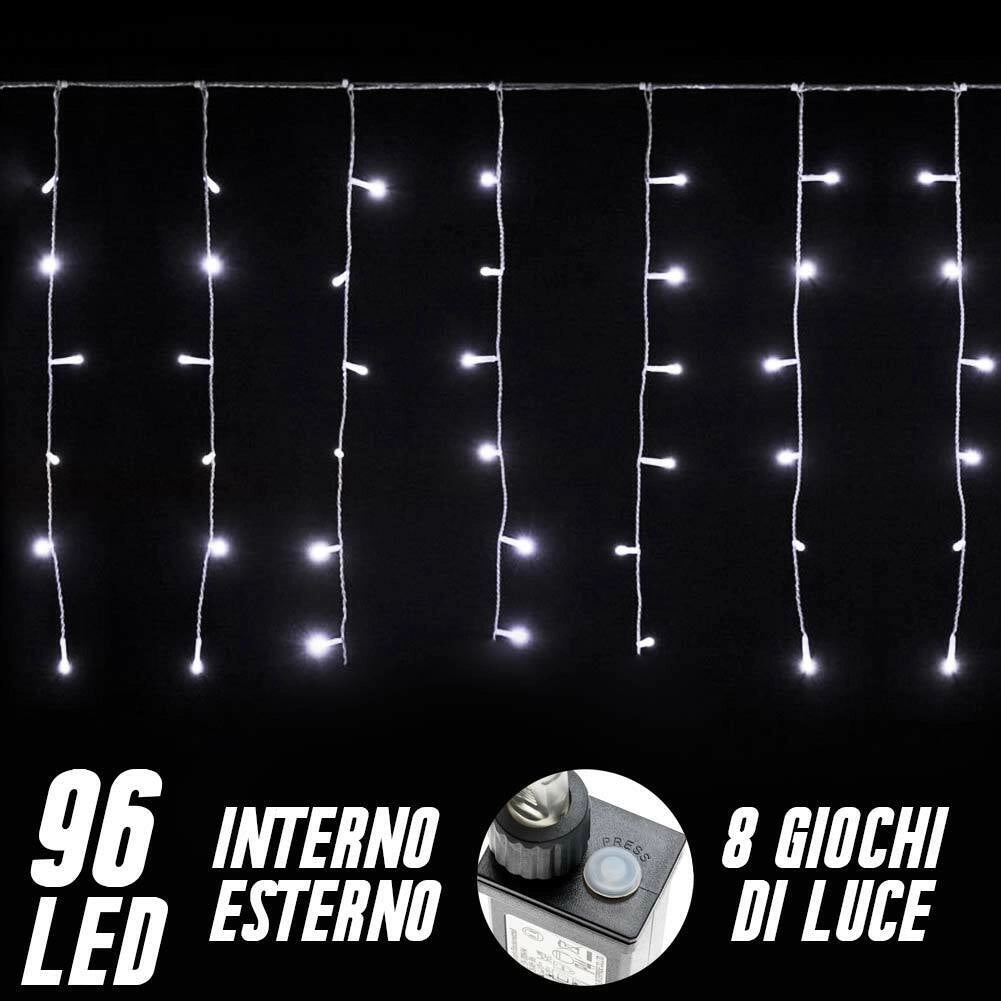 Tenda Luminosa Natalizia 96 LED Luce Bianco Freddo 3 METRI Esterno Luci Cavo 5mt