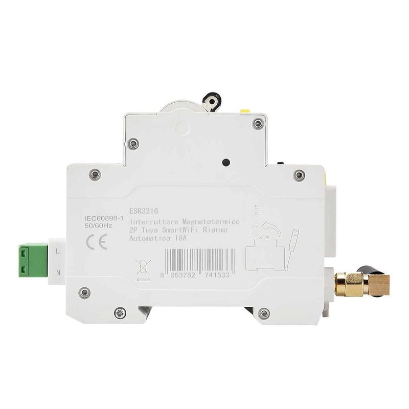 Interruttore Magnetotermico Smart WIFI 2P 16A App TUYA Occupa 3 Moduli DIN