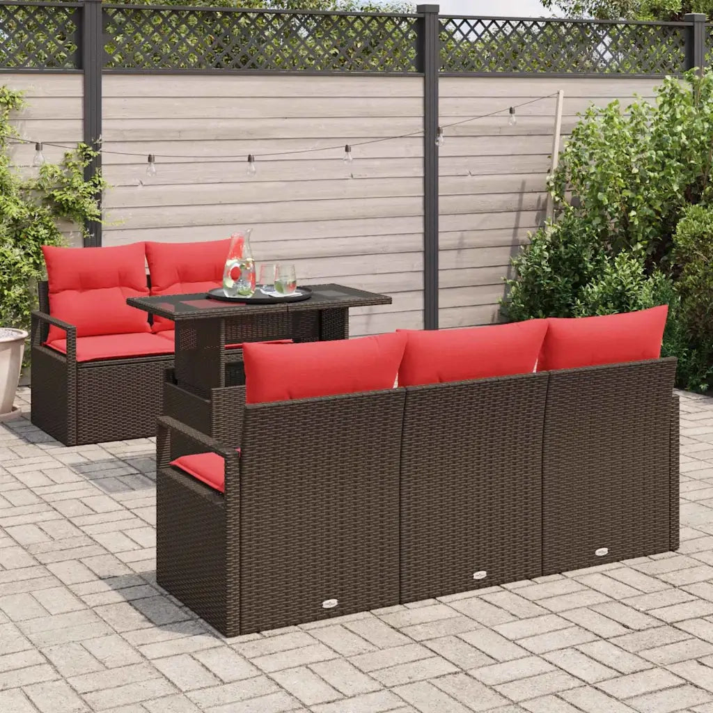 Set Divano da Giardino 6 pcs Marrone e Rosso polyrattan 3348740