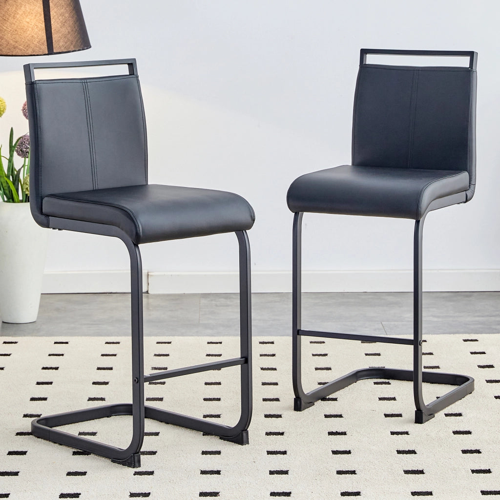 Set di 2 sgabelli da bar in PU nero con gambe in metallo nero, altezza totale 96,5 cm