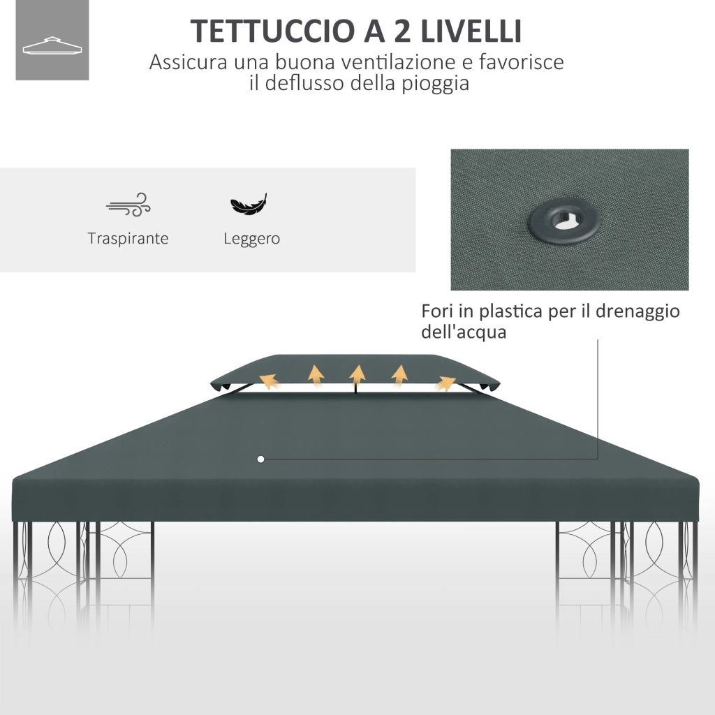 Tetto Gazebo 3x3m 2 Livelli ¨C Minimal ¨C Grigio Antracite