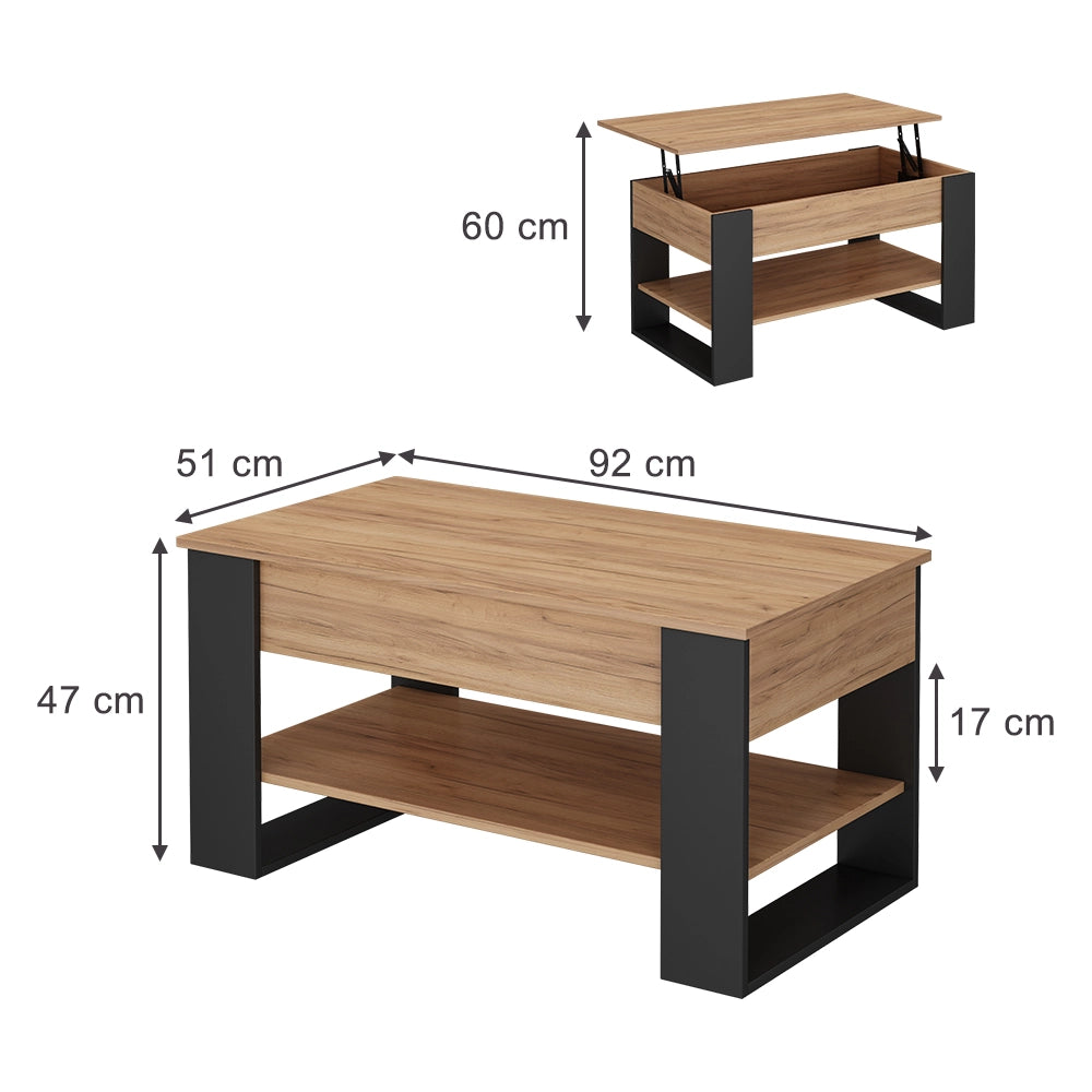 Vicco Tavolino Rovere/antracite 92 x 51 cm con funzione di sollevamento