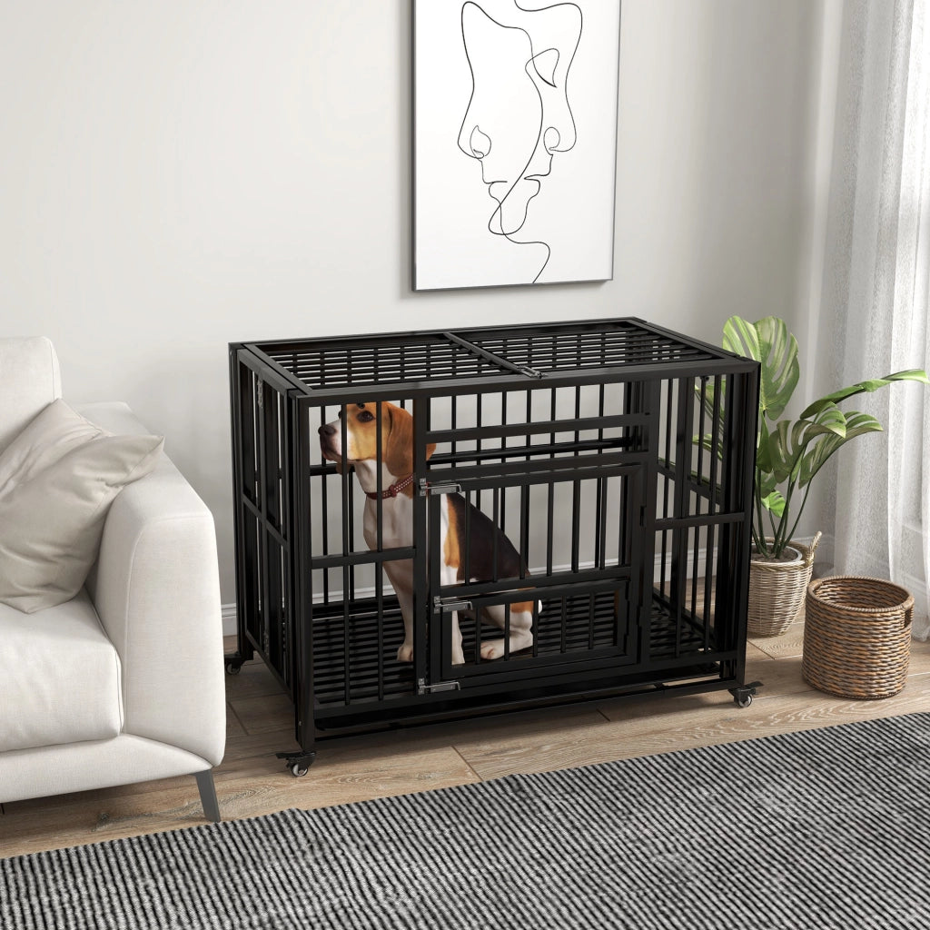 Gabbia per Cani con Ruote ¨C Xylo ¨C 94x58x78 cm Nero