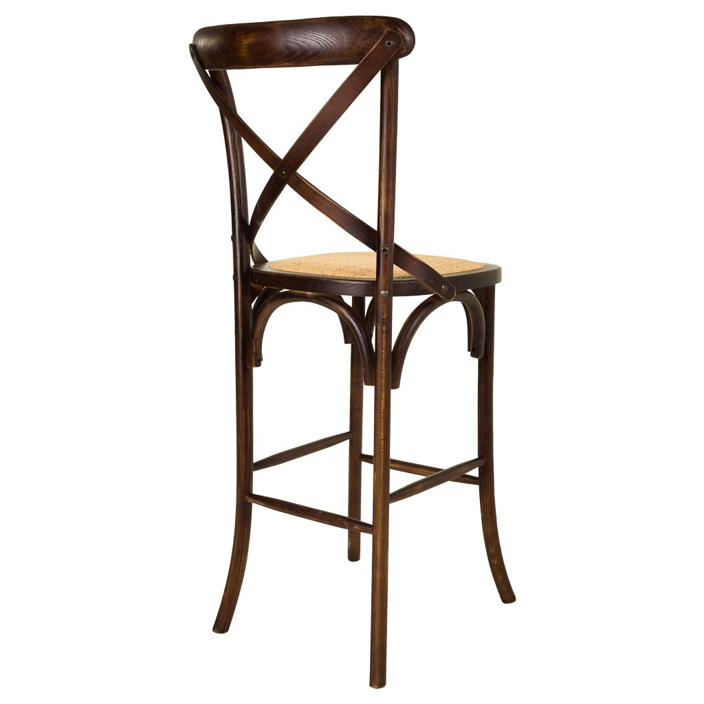 Sgabello in legno e seduta in rattan marrone 45x53x75/116h