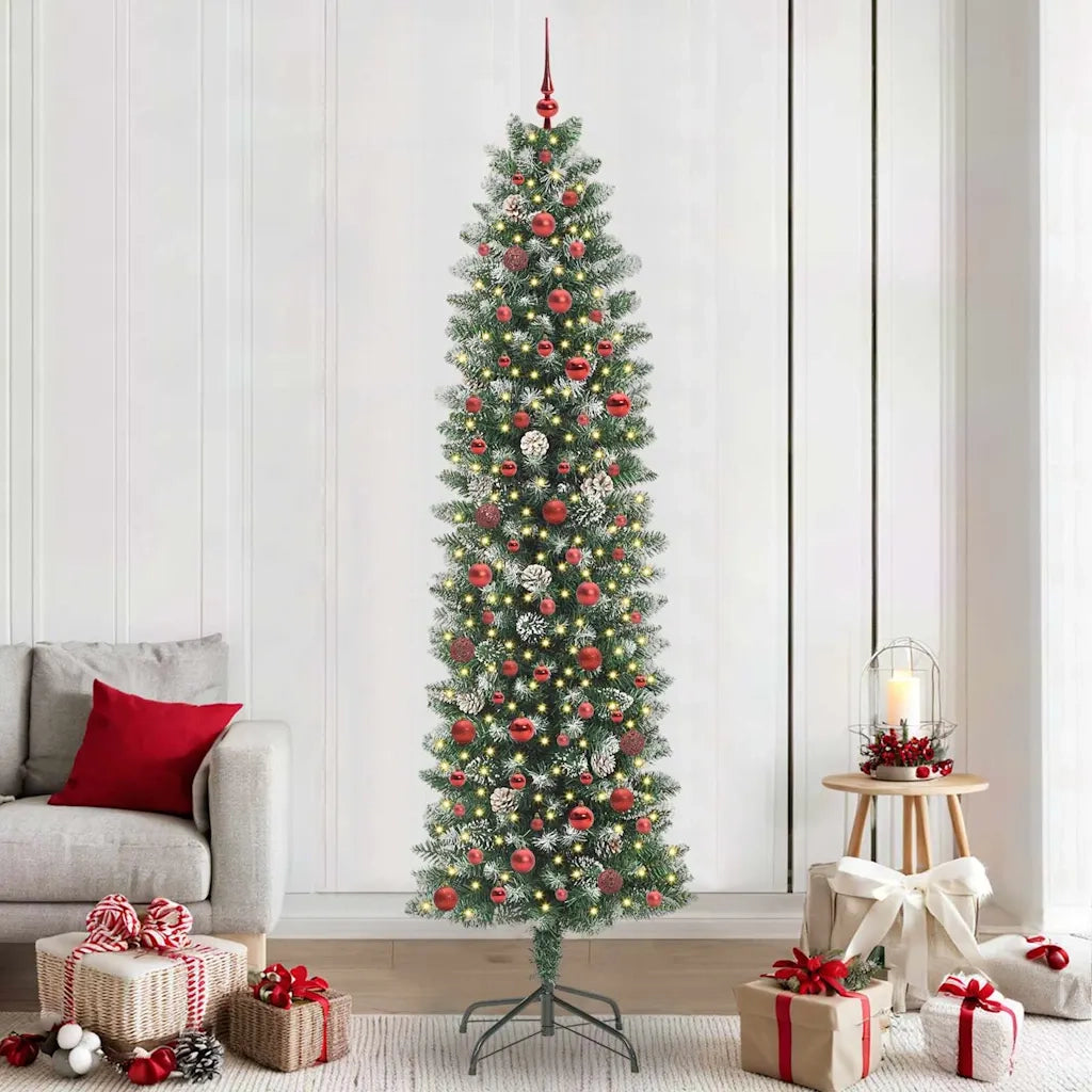 Albero di Natale Artificiale Sottile Verde e Bianco 240 cm 3395317