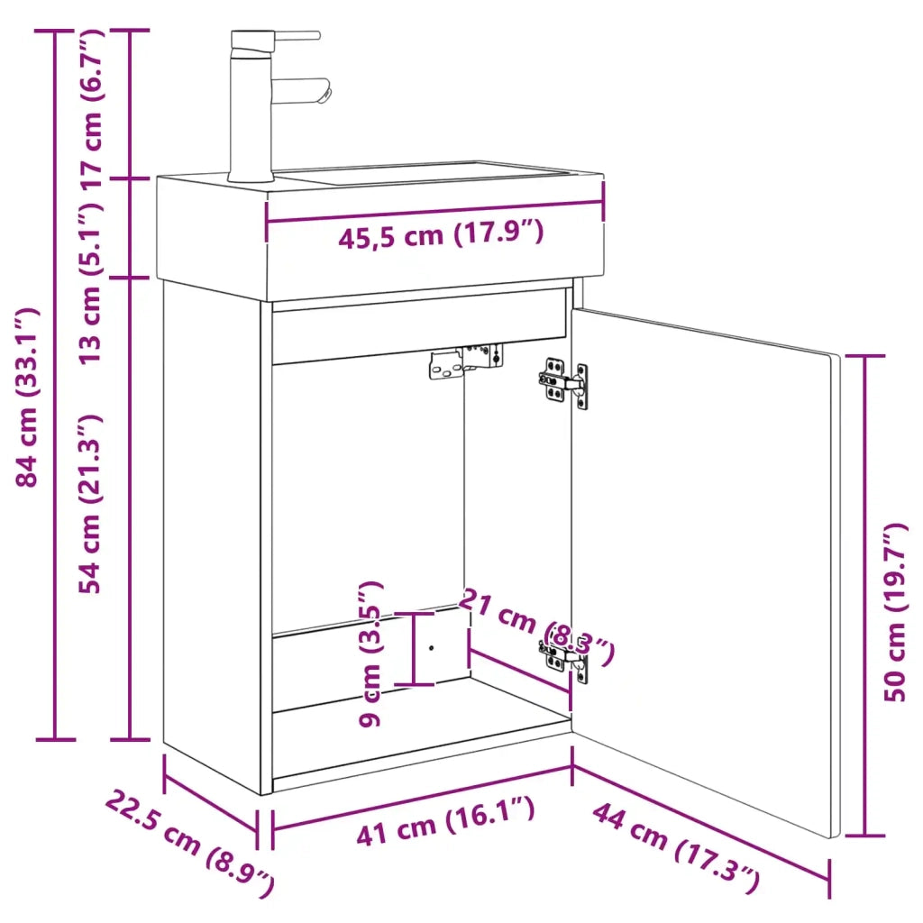 Mobile Bagno | Armadio da bagno con rubinetto Legno antico 45,5 x 22,5 x 84 cm