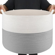Mansarda grande, Wascio intrecciato, Organizzatore coperte, Cestino giochi con maniglie, Grande cesta di archiviazione, Coperte, Cuscini, Orsetti, Abiti, Giochi, 50 x 33 cm, Bianco Grigio.