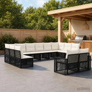 Set Divano da Giardino 12 pz Nero e Bianco Crema polyrattan 3435268