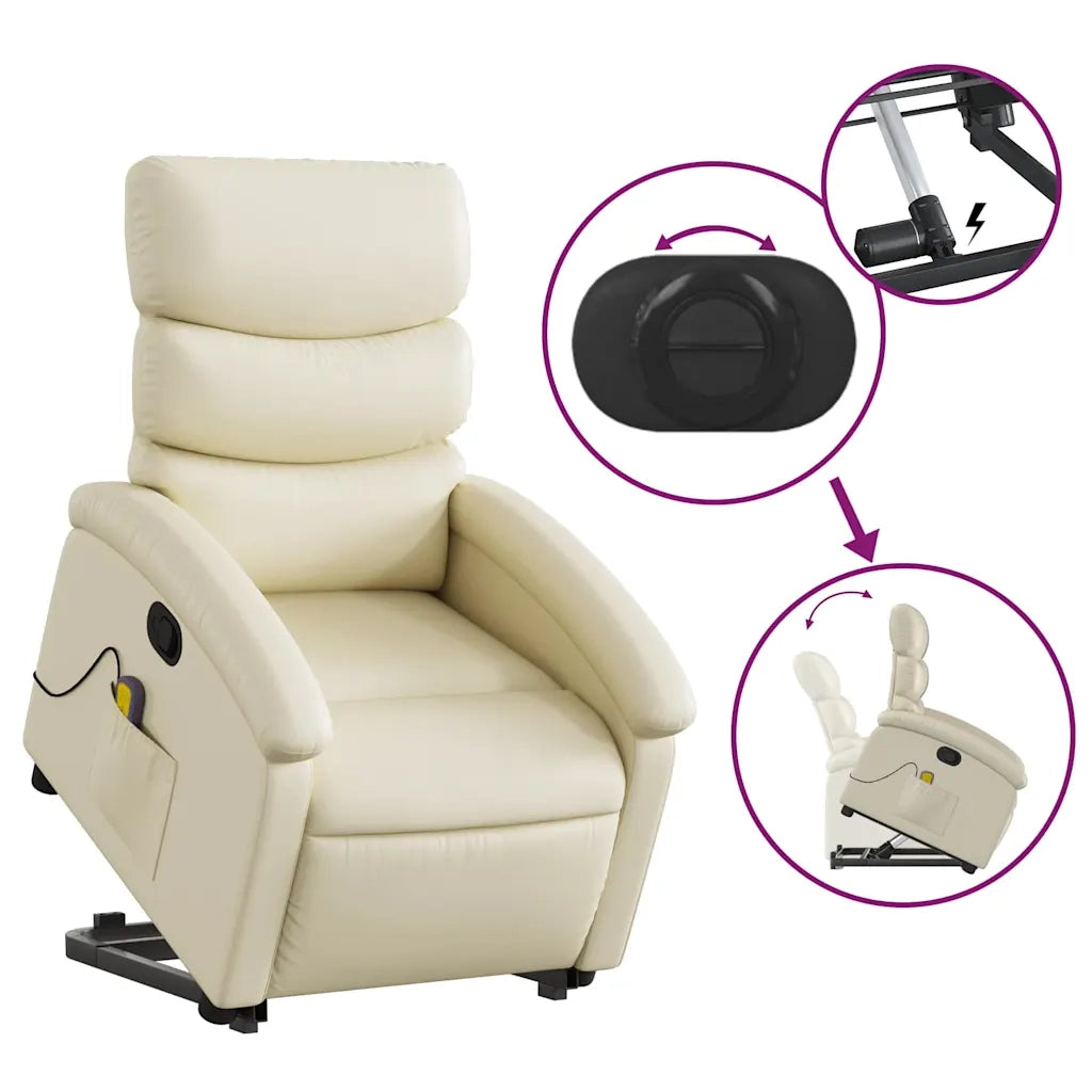 Poltrona | Sedia Relax Alzapersona Reclinabile Massaggio Crema Similpelle