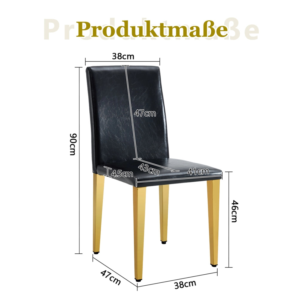 Sedie da sala da pranzo set di 4 con schienale ergonomico e gambe antiscivolo in metallo e PU nero e oro