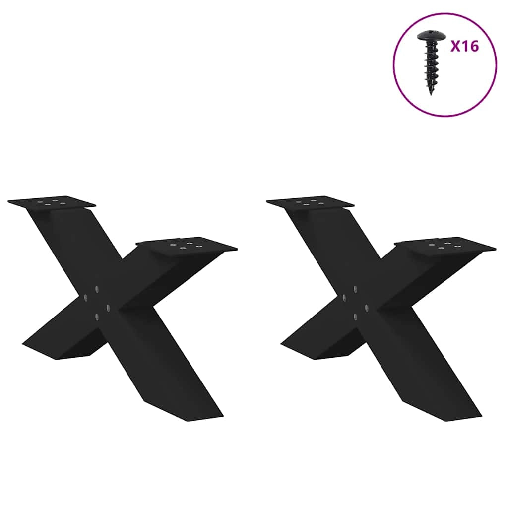 Set di 2 gambe per tavolino da caffè a forma di X robuste e regolabili 70 x 31 cm design moderno acciaio nero 02_0057216