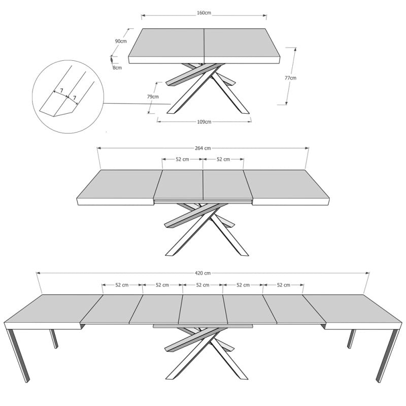 Tavolo allungabile 160/420x90 cm Volantis telaio Bianche - Bianco Frassino