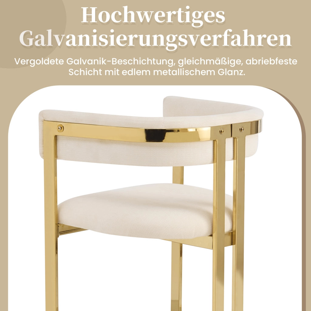 Sedia da Pranzo Set da 6 con Schienale Semicircolare e Struttura in Metallo, in Ciniglia Beige e Oro