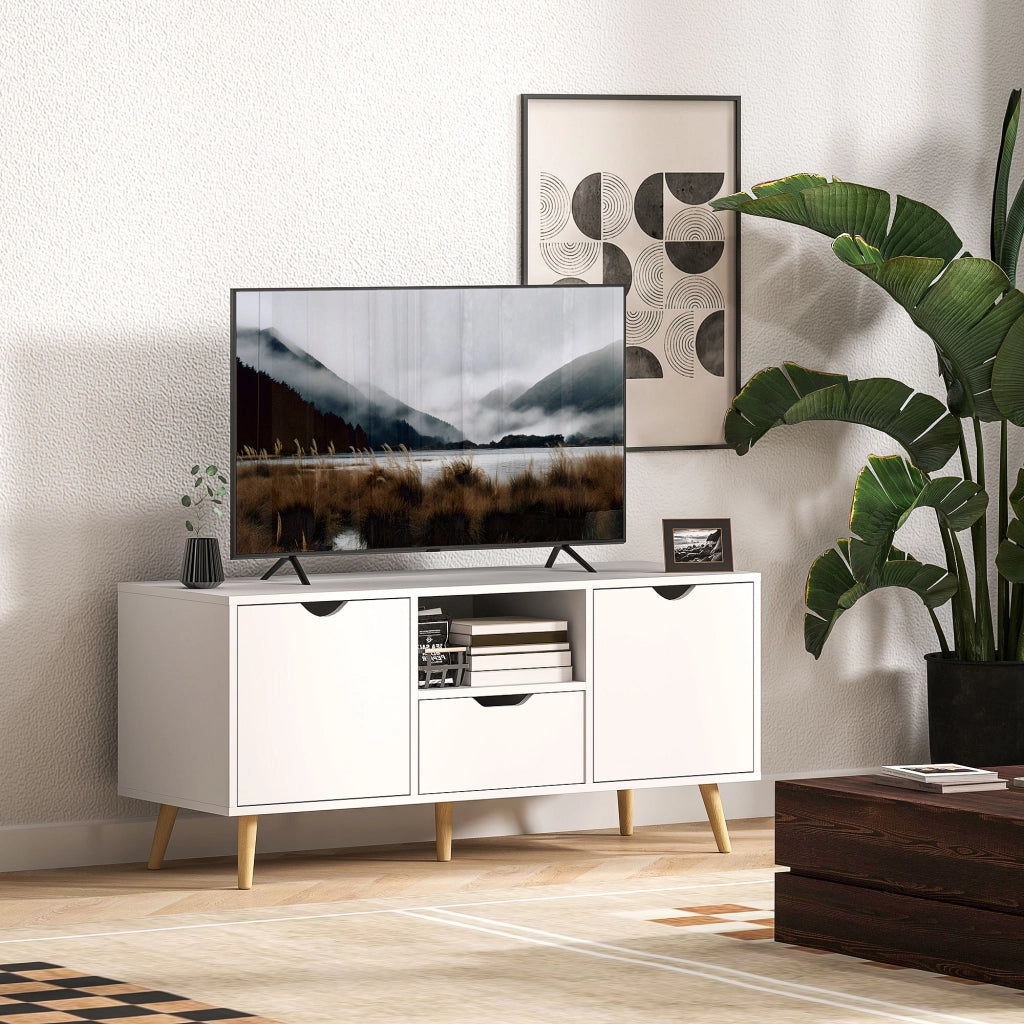 Mobile TV con Cassetto, Ripiani Aperti e Armadietti ¨C zephmum ¨C 110x40x50 cm, Bianco e Legno