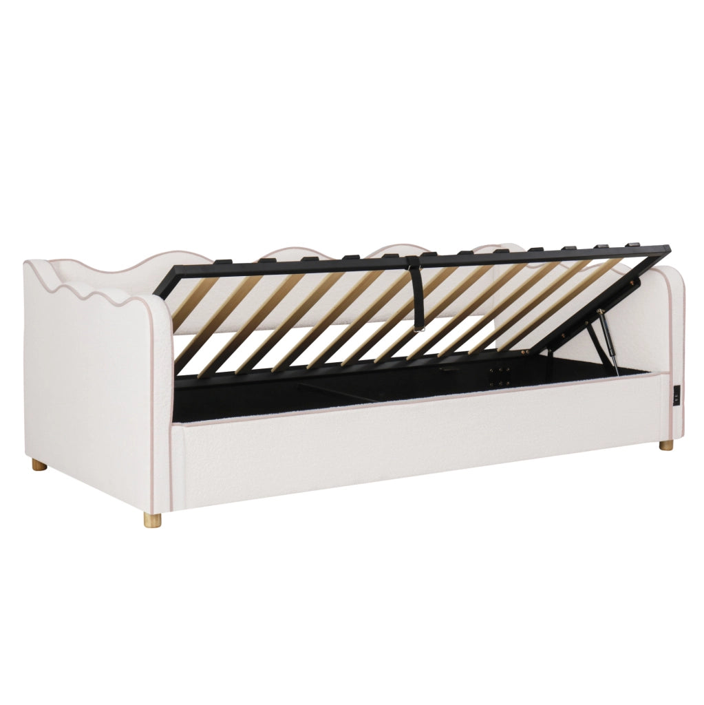 Letto da giorno imbottito 90x200 cm con contenitore idraulico e presa USB/Type-C
