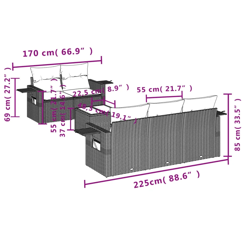 Set Divano da Giardino 6 pz con Cuscini Grigio in Polyrattan 3219899
