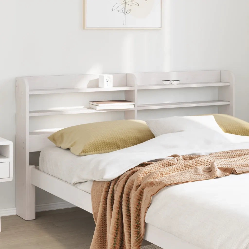 Testiera con Ripiani-Testata contenitore Bianca 150 cm in Legno Massello di Pino 671404