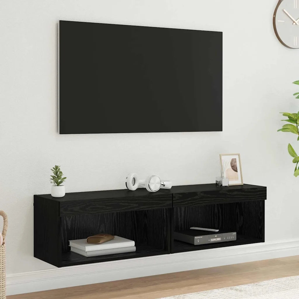 Set mobile TV con LED 2 pz | Armadietto TV | Mobile Porta TV Rovere Nero 60 x 30 x 30 cm