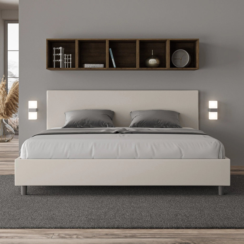 Letto Matrimoniale Large 180x210 cm con Rete e Contenitore Adele Bianco