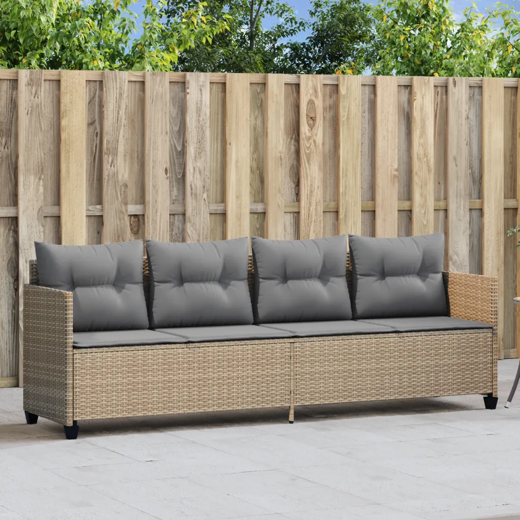 Lettino Prendisole con Cuscini Beige in Polyrattan 368329
