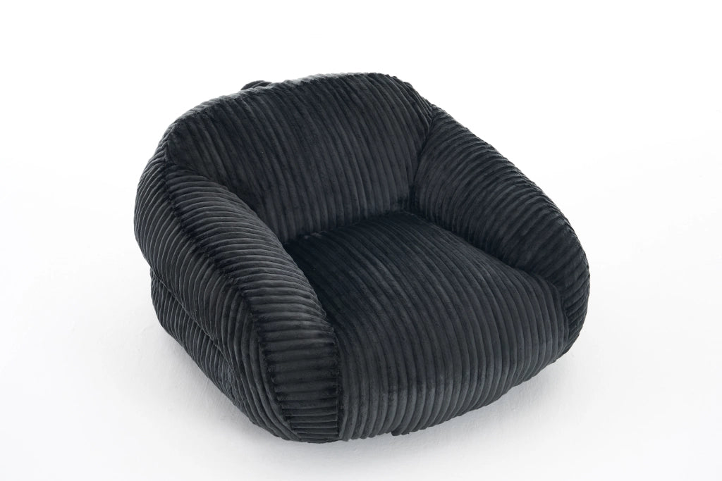 Poltrona pouf con schienale ergonomico e imbottitura in schiuma per soggiorno in velluto a coste grigio scuro