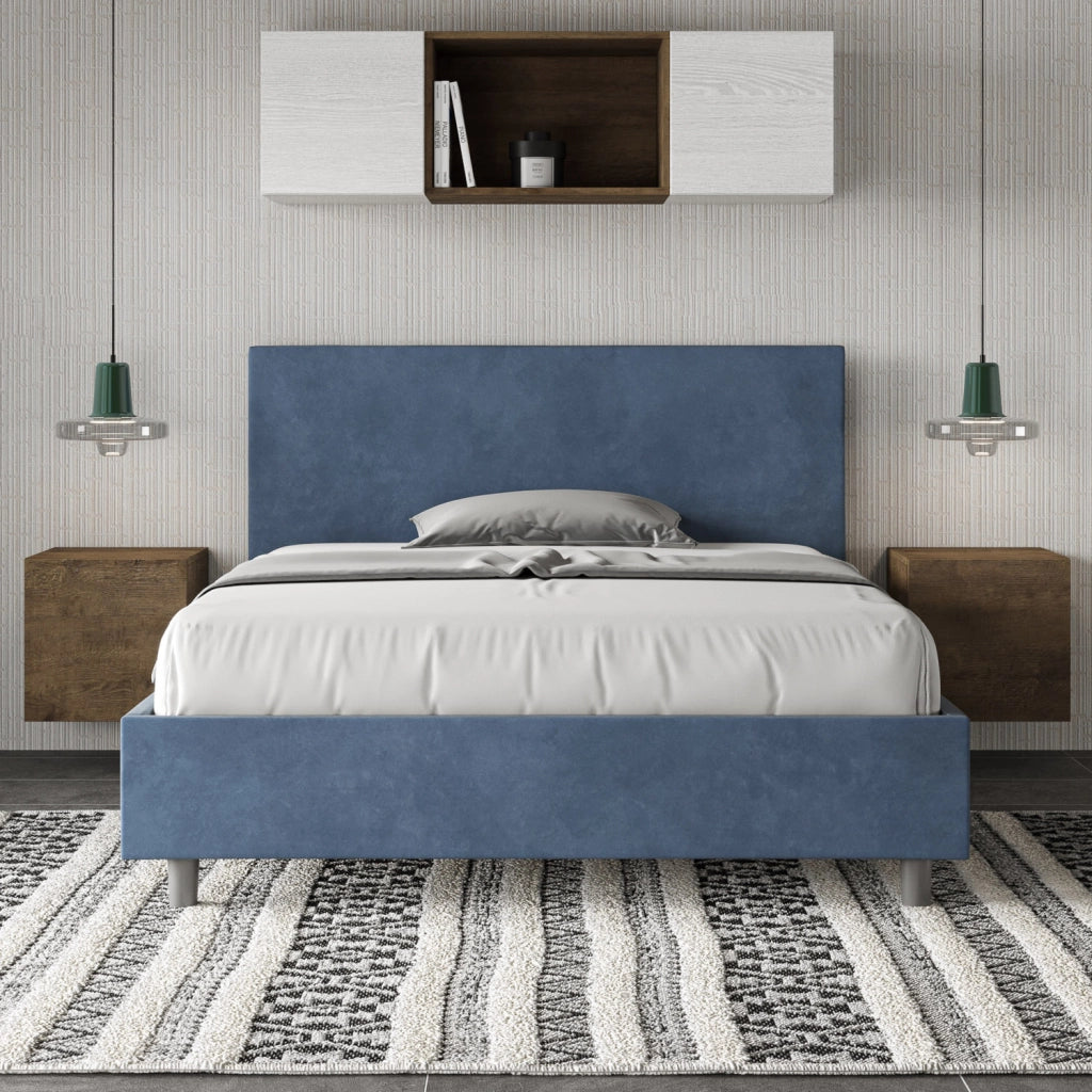 BS COM Letto una piazza e mezza contenitore imbottito 130x190 microfibra blu