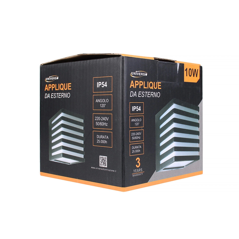 APPLIQUE LED CUBO IN ALLUMINIO NERO E PVC BIANCO LUCE NATURALE 4000K ILLUMINAZIONE MODERNA DA ESTERNO IP54 - DESIGN INNOVATIVO