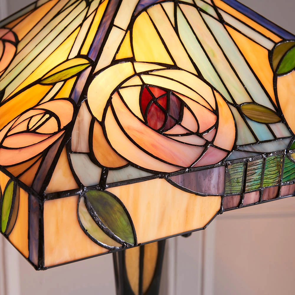 Lampada da terra Tiffany WILLOW paralume quadrato rose 2xE27