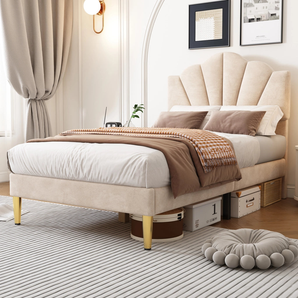 letto imbottito velluto beige 90 x 200 cm