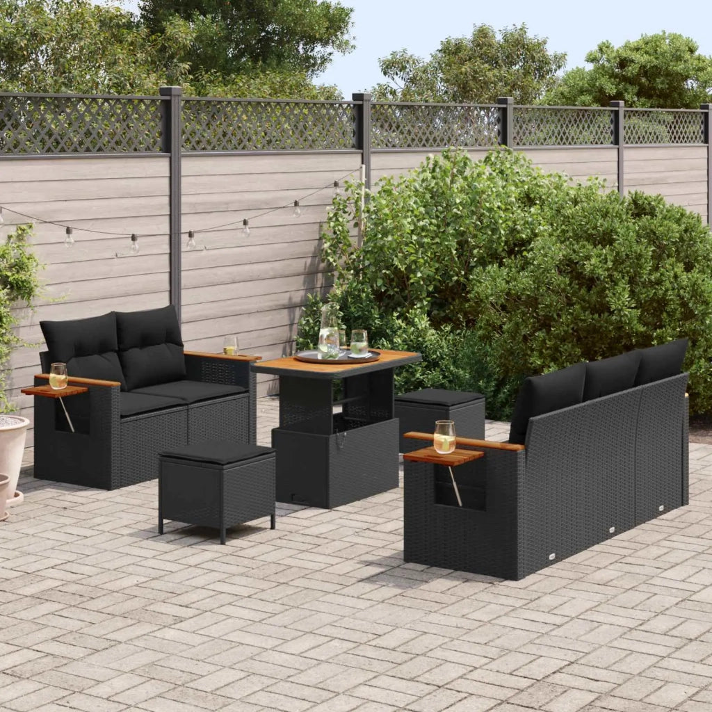 Set Divano da Giardino con cuscino 10 pcs Nero polyrattan