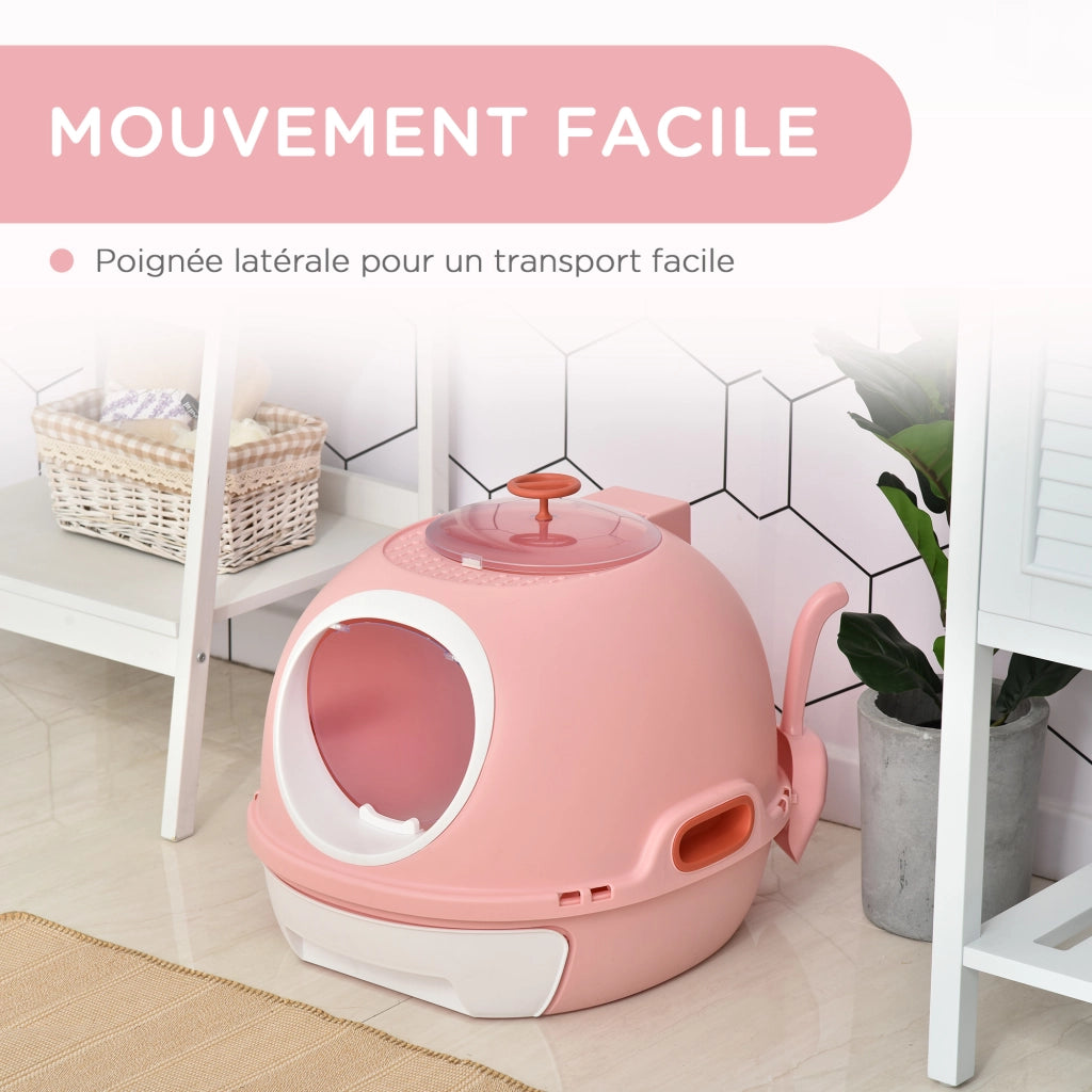 Casetta igienica per gatti con cassetto scorrevole e porta ¨C Minimal ¨C 47x55x44 cm rosa