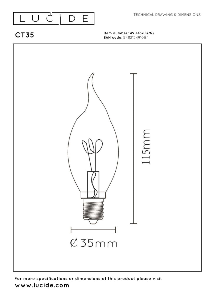 Lampadina LED filamento E14 3W ambra fiamma Lucide