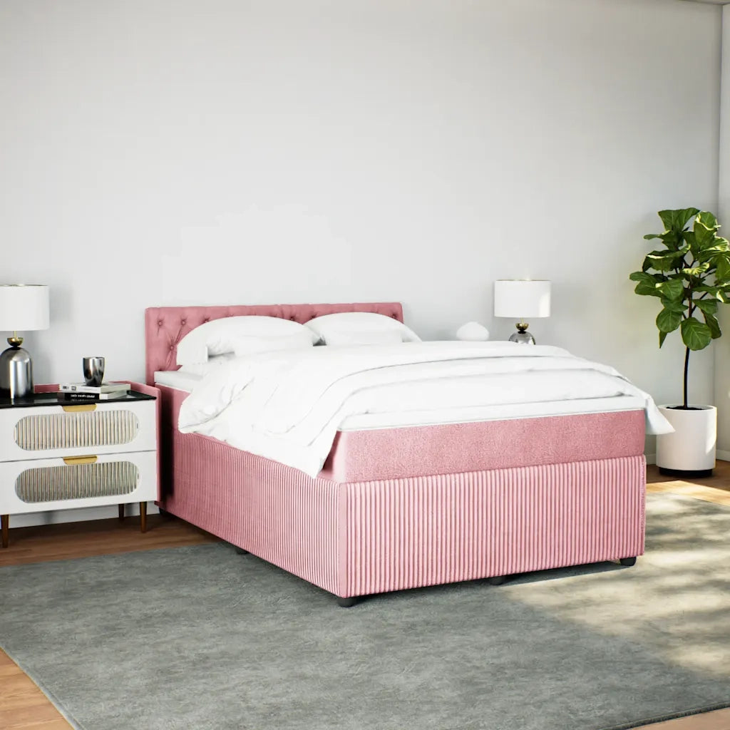 Giroletto a Molle con Materasso Rosa 140x190 cm in Velluto 3287745