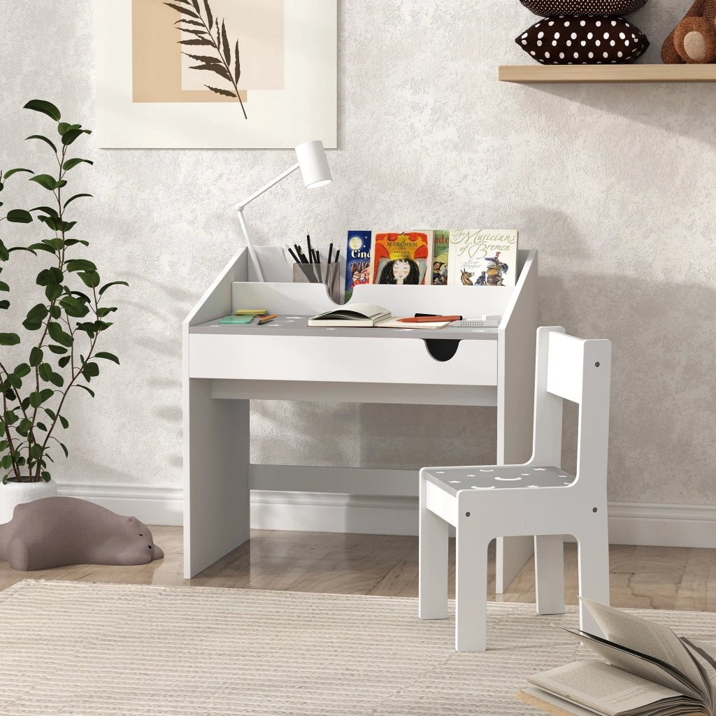 Set Sedia e Tavolino Bambini ¨C Xylo ¨C Legno Grigio con Cassetto Organizzatore 3-6 Anni