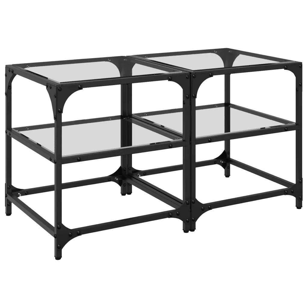 Tavolino Salotto con Piano Vetro Trasparente 40x40x45cm Acciaio 846003